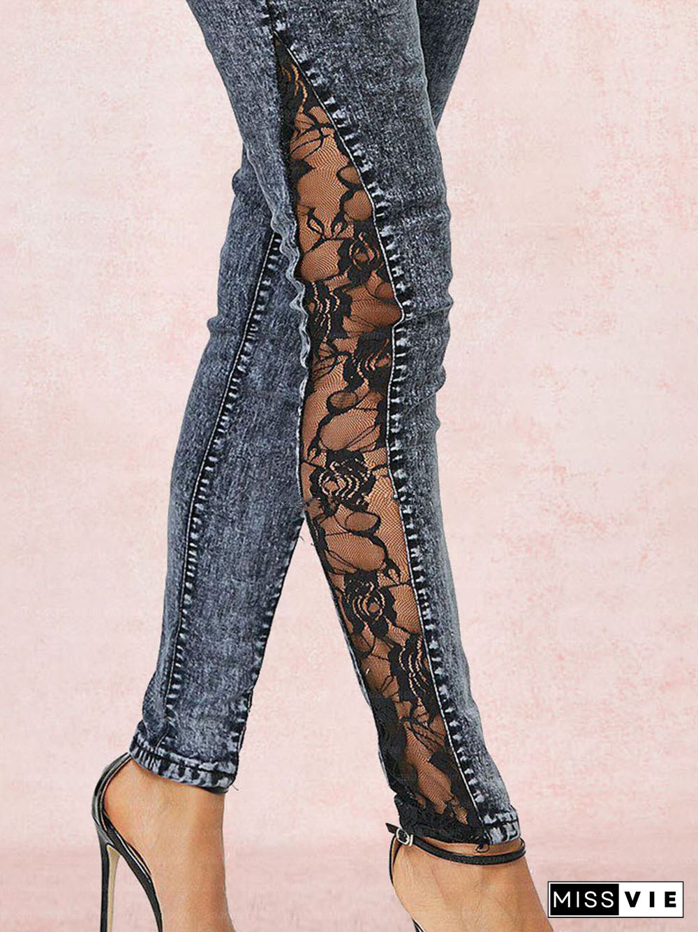 Stylish, Elegant, Slim, Versatile, Personalized Slit Lace Jeans