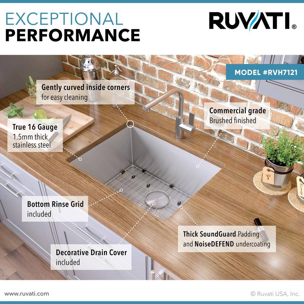 Ruvati Gravena 16 Gauge Stainless Steel 21 in. Undermount Bar Sink RVH7121