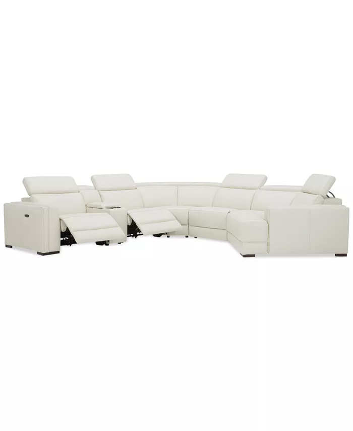 Furniture Jenneth 6-Pc. Leather Sofa with 2 Power Motion Recliners and Cuddler