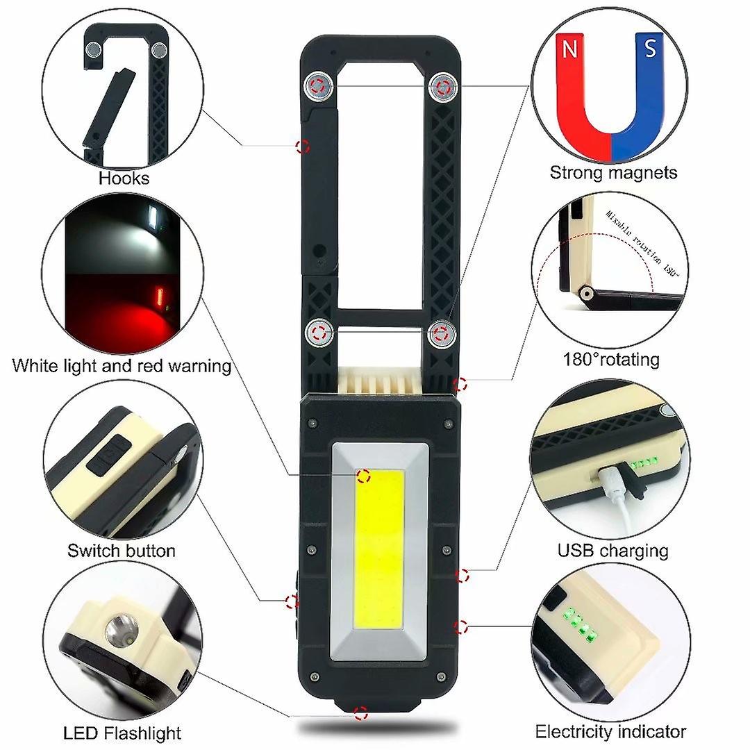 Usb Rechargeable Magnetic Cob Led Work Light Lamp Folding Inspection Light Torch