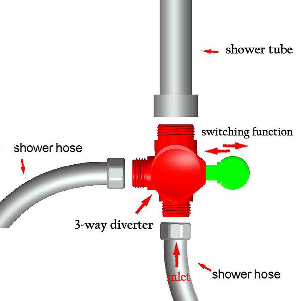 1/2 Inch 3-way T-adapter Bath Shower Head Arm Mounted Diverter Valve Tap No.306176