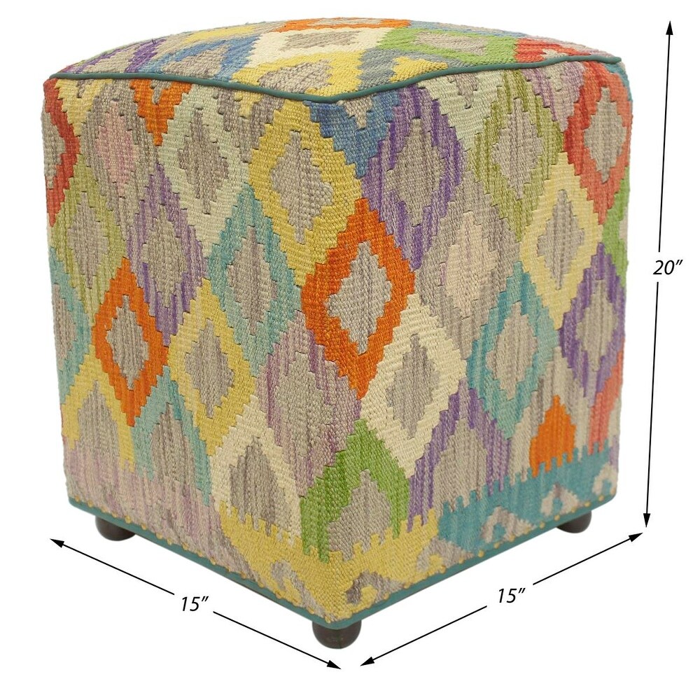 Boho Chic Hinton Handmade Kilim Upholstered Ottoman