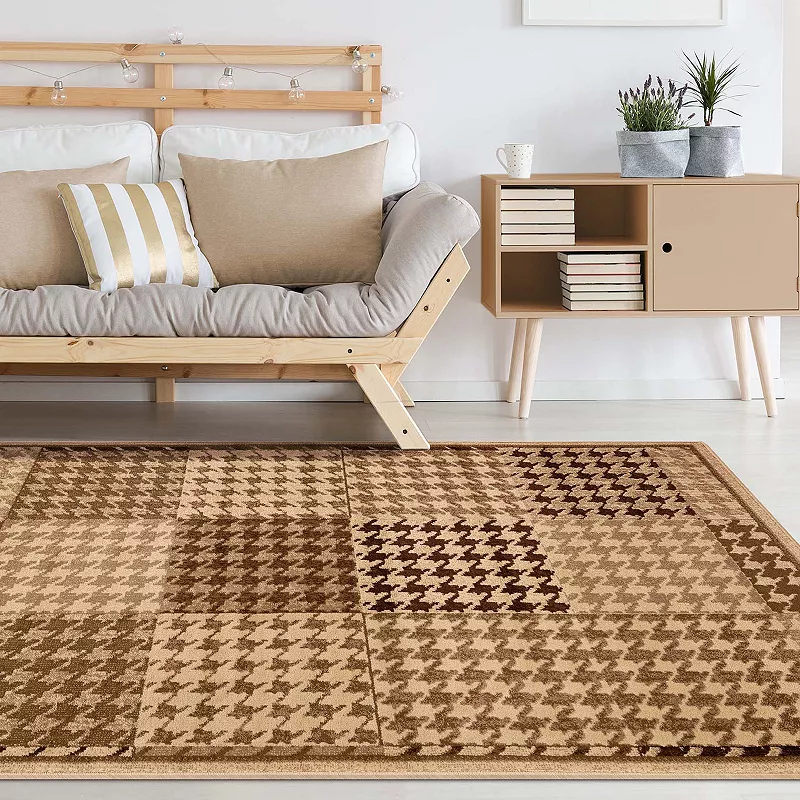 Superior Abstract Checkered Geometric Border Power-Loomed Indoor Area Rug or Runner