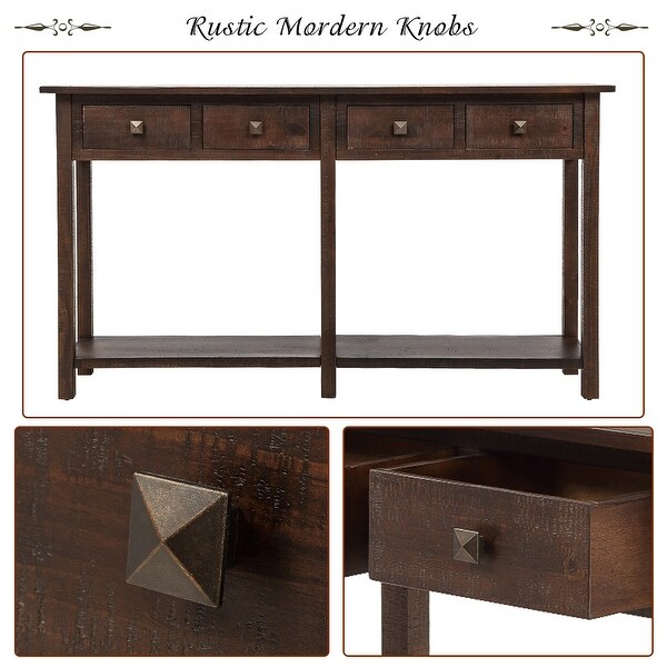 Nestfair Rustic Console Table with 4 Drawers and Shelf