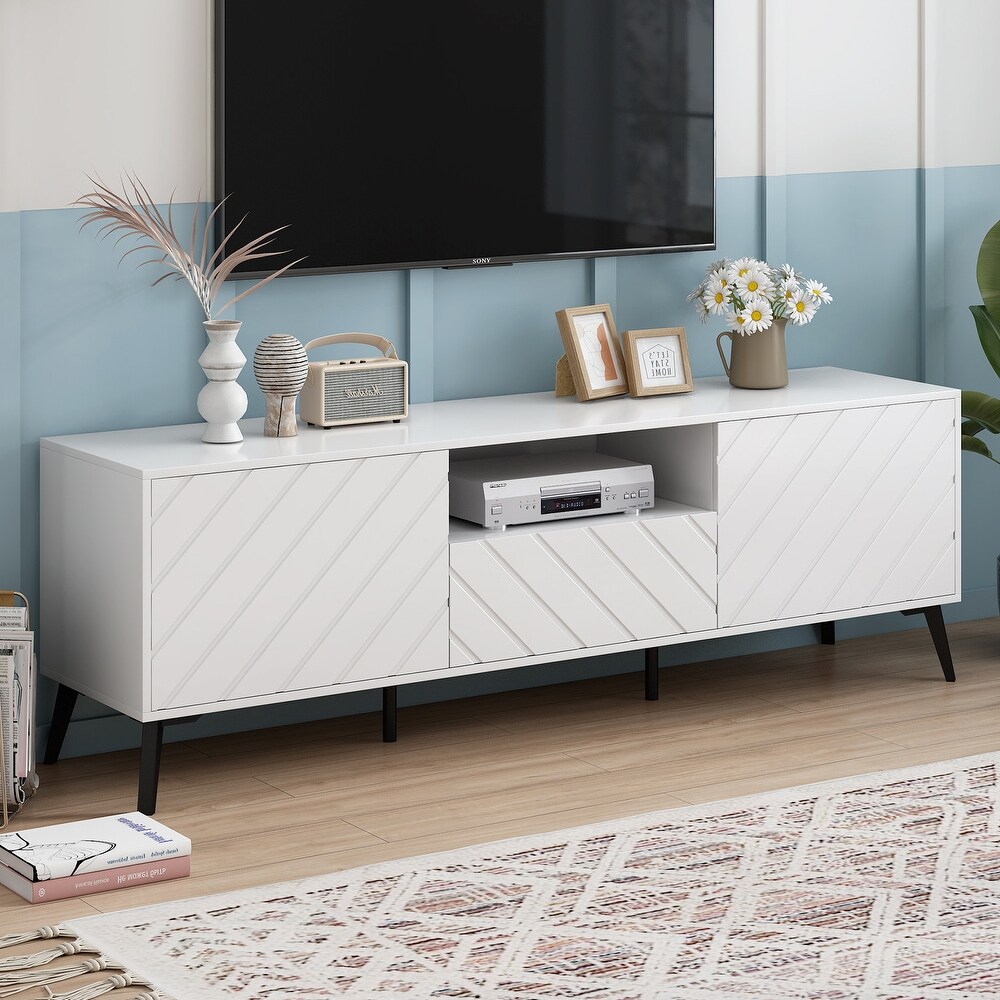 White Modern TV Stand Living Room Media Cabinets for TV Up to 70\