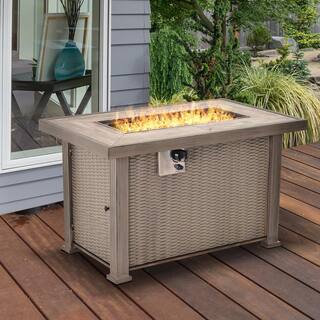 Outsunny 25.75 in. W x 24.5 in. H x 41.75 in. L Rectangle Steel Propane Fire Pit Table with Beautiful Tabletop and Wicker Design 842-146