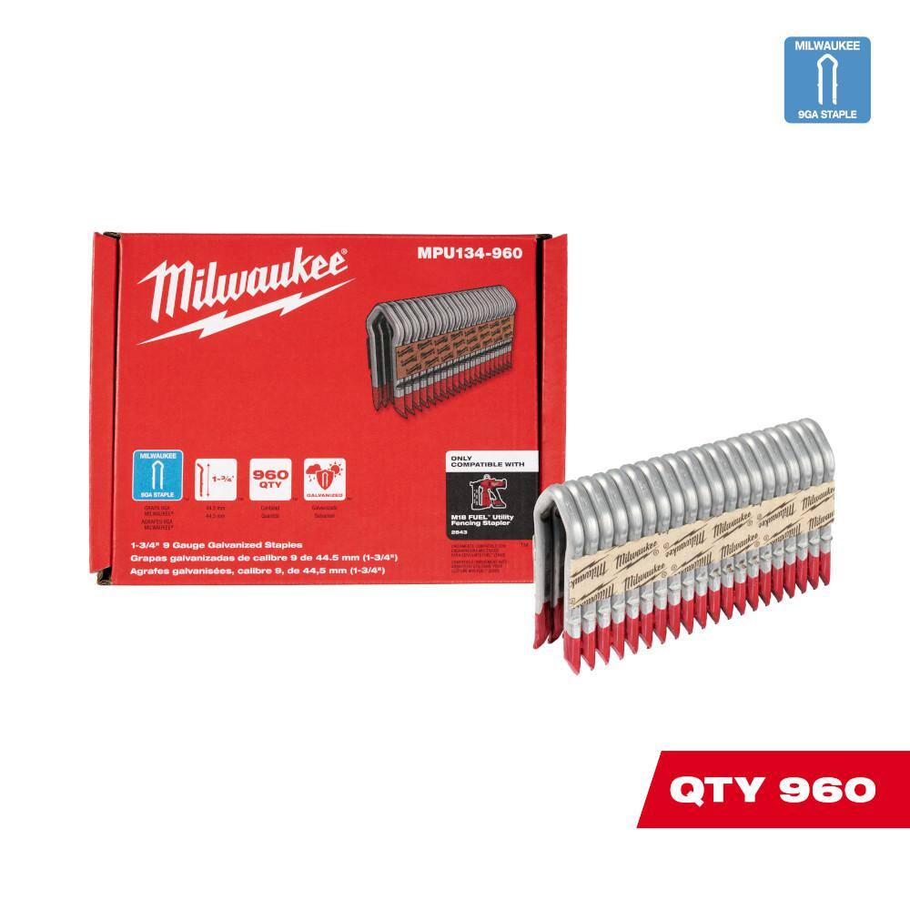 MW 1-34 in. 9-Gauge Galvanized Staples for M18 FUEL Utility Fencing Stapler (960 Per Box) MPU134-960