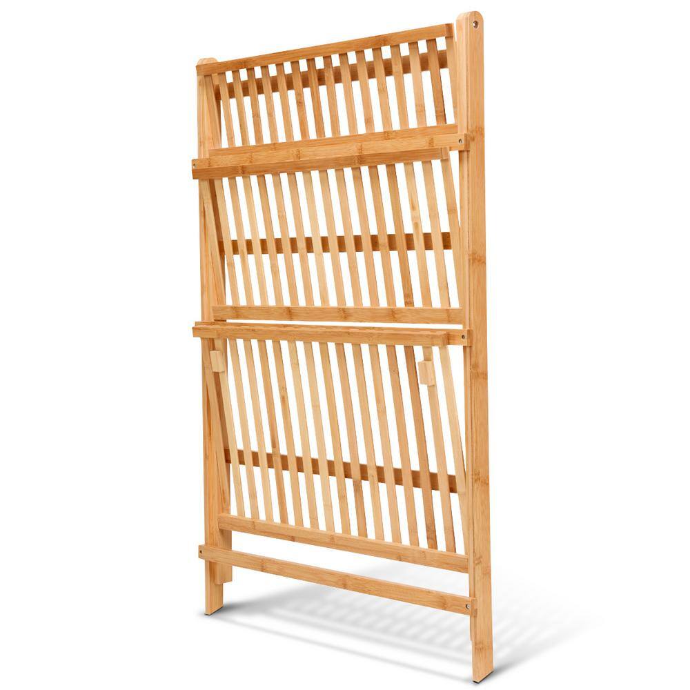 HONEY JOY 27.5 in. x 16 in. x 47.5 in. Hanging Folding Indoor/Outdoor Natural Wood Bamboo Plant Shelf Stand (3-Tier) TOPB000476