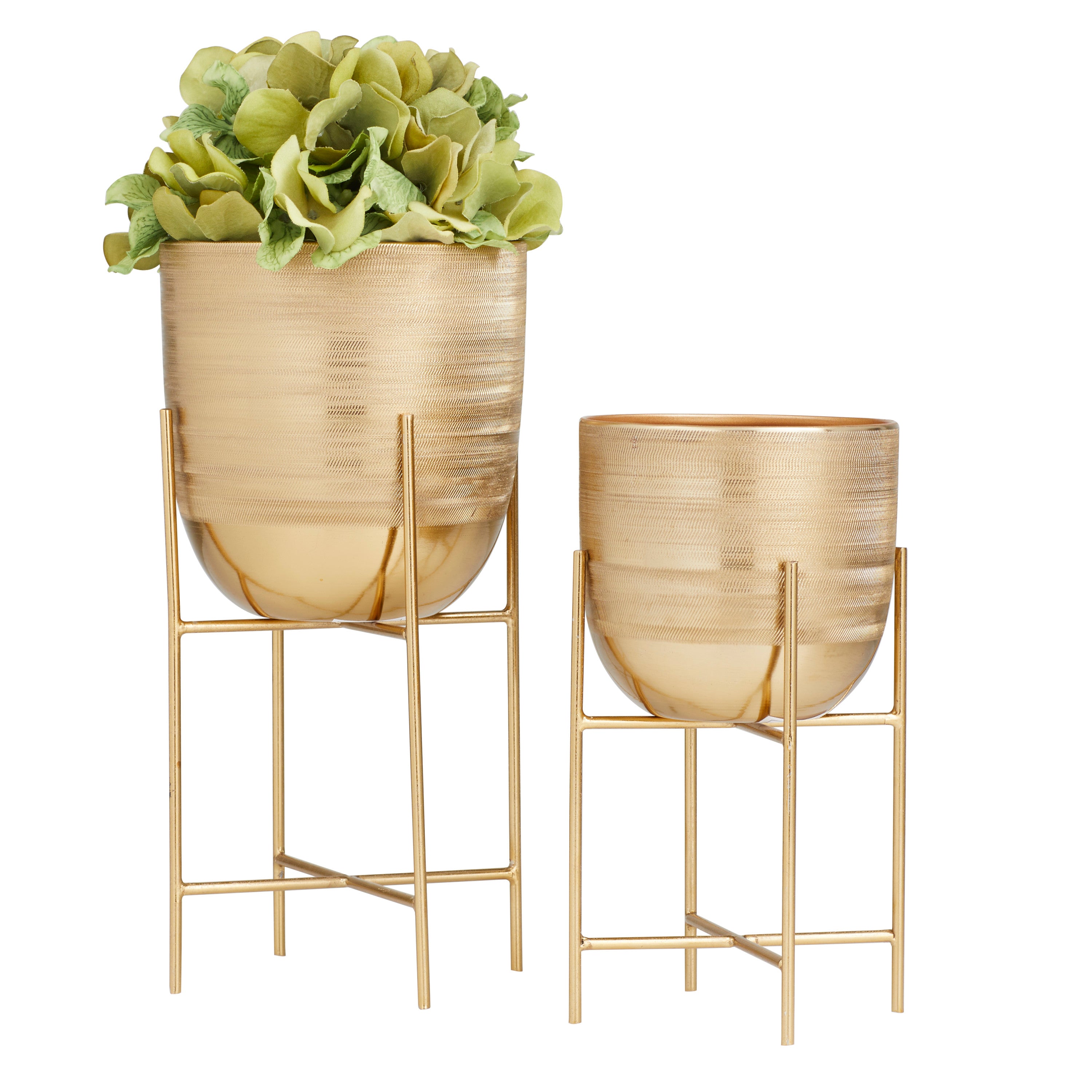 DecMode 6", 5"W Gold Metal Planter with Removable Stand (2 Count)