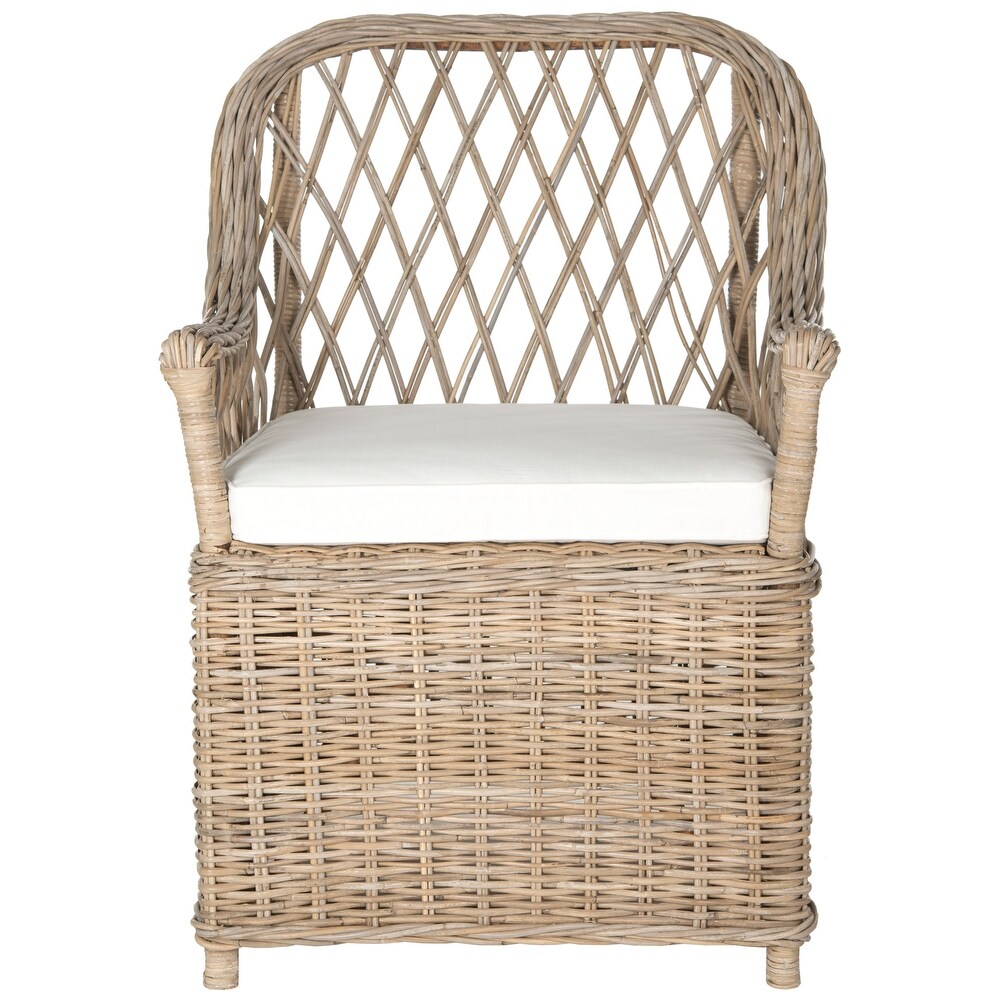 SAFAVIEH Rural Woven Dining Maluku Kubu Soft Grey Rattan Arm Chair   28\