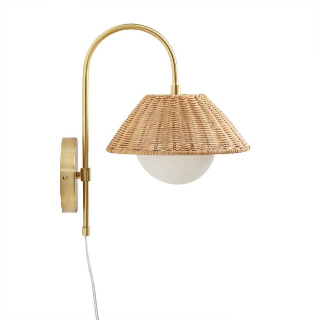 Laguna Rattan Weave Wall Sconce Gold Ink ivy