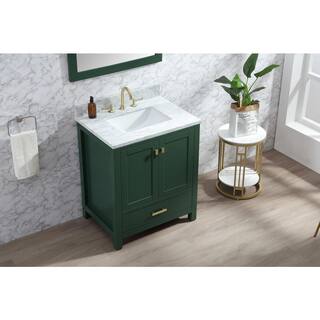 Eileen 30in.W X22in.DX35.4 in. H Bathroom Vanity in Green with Natural Marble Stone Vanity Top in White with White Sink 59030-CAB-GN-SQ