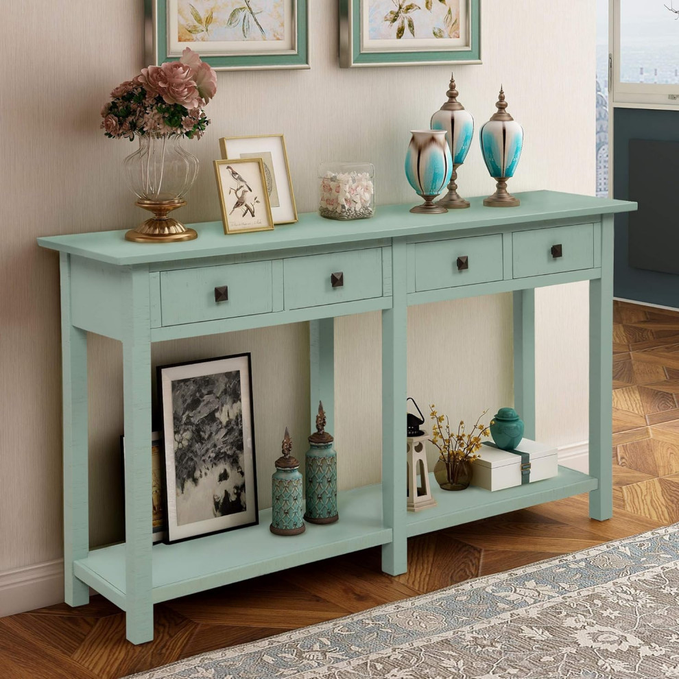 Rustic Classic Console Table  4 Drawers With Square Pull Handles   Rustic   Console Tables   by Decor Love  Houzz