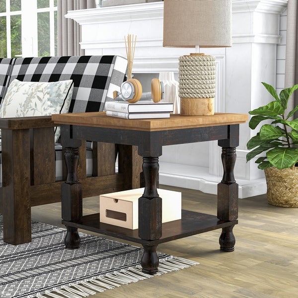 Furniture of America Harrington Antique Black and Oak End Table