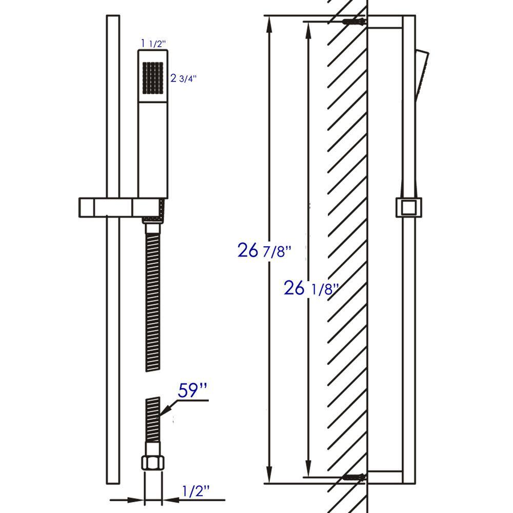 ALFI BRAND 1-Spray 2 in. Wall Bar Sliding Showerhead with Sleek Design in Brushed Nickel AB7606-BN