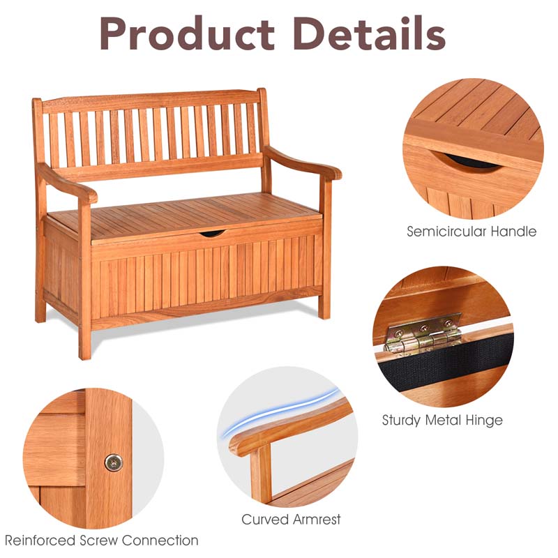 42 Wooden Patio Storage Bench Outdoor Storage Deck Box with Waterproof Inner Bag