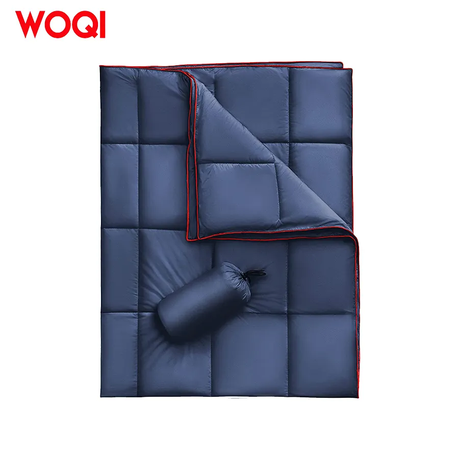 WOQI Lightweight Waterproof Nylon Wool Outdoor Hiking Fluffy Quilt Down Camping Blanket