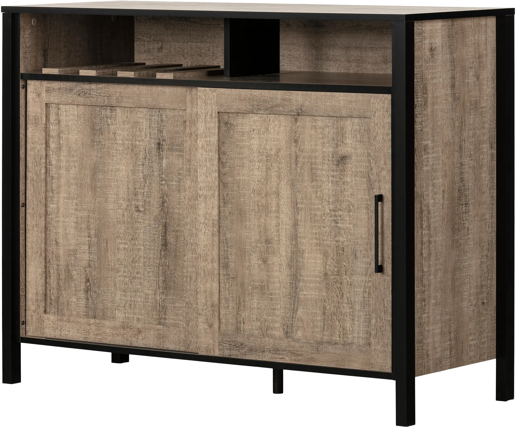 Munich Weathered Oak and Black Bar Cabinet - South Shore