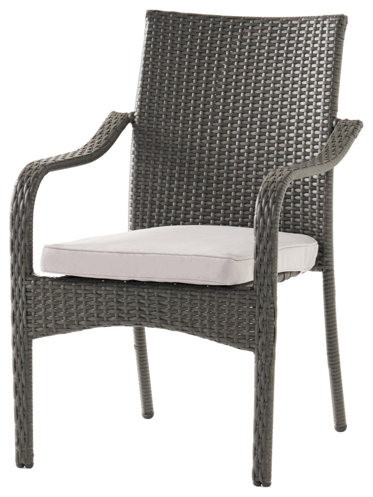 GDF Studio San Miguel Gray Wicker Stackable Patio Armchairs  Set of 4   Tropical   Outdoor Dining Chairs   by GDFStudio  Houzz