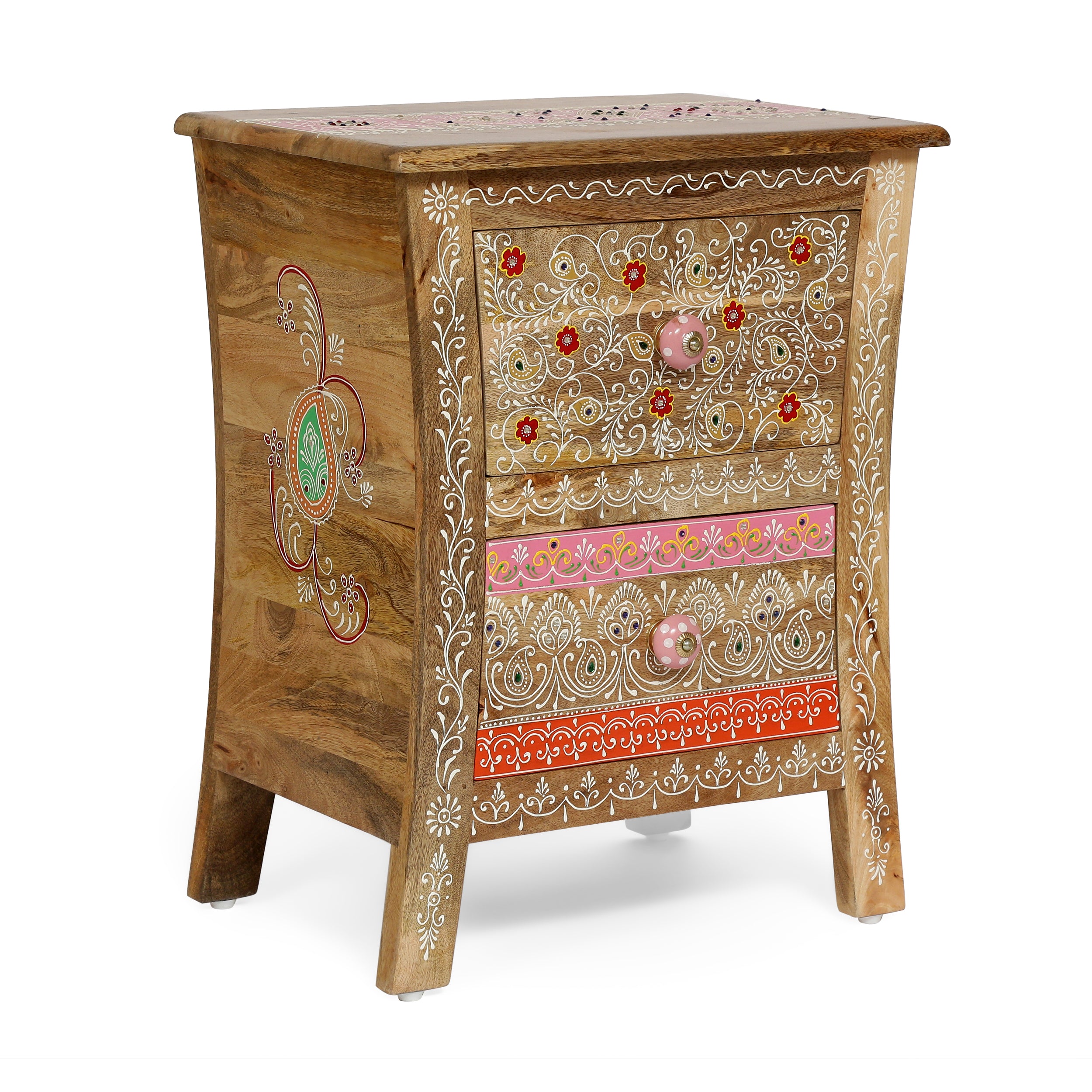 Ingersol Handcrafted Boho 2 Drawer Mango Wood Nightstand