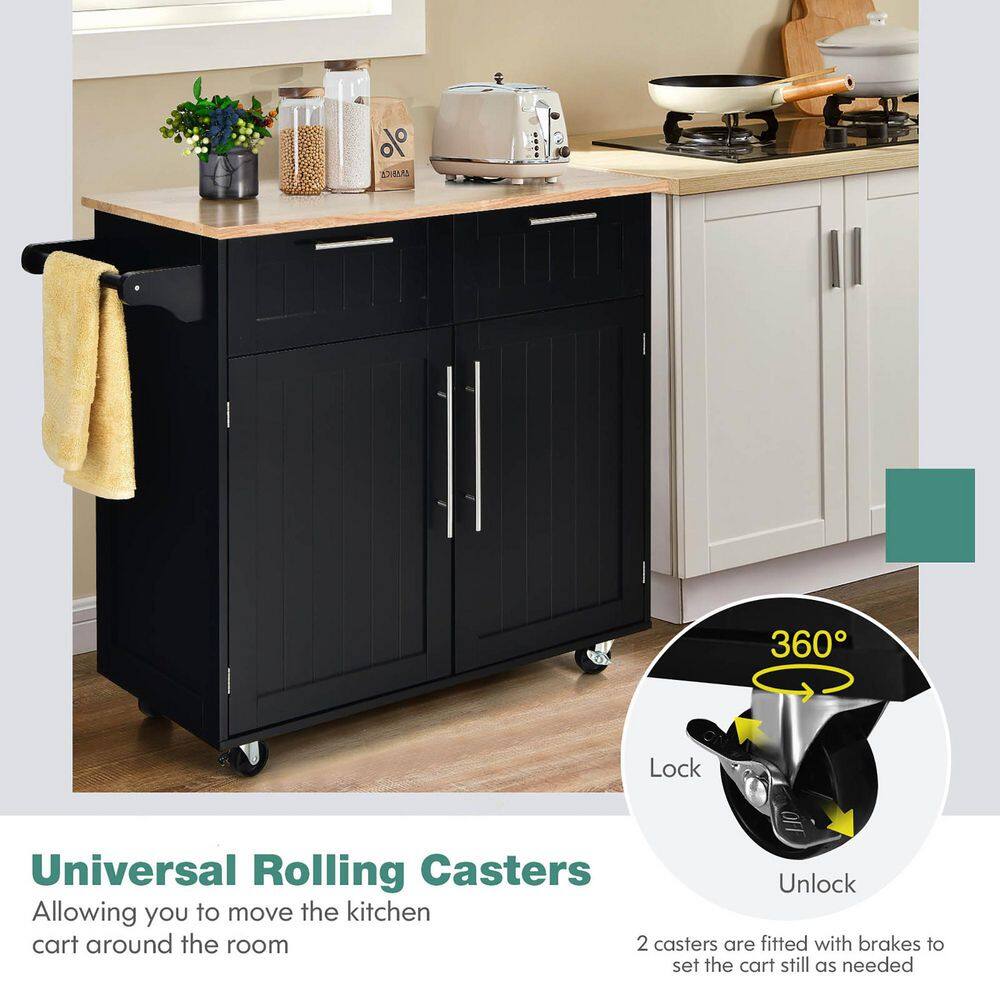 Costway Rolling Kitchen Cart Island Heavy Duty Storage Trolley Cabinet Utility Black HW55461BK