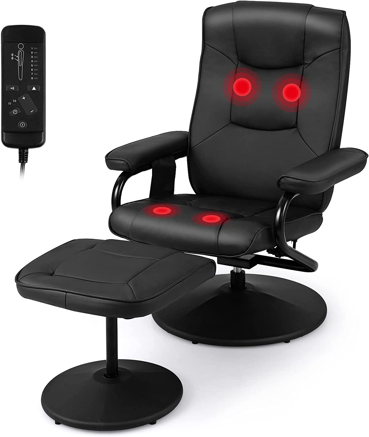 Giantex Recliner Chair with Ottoman, 360° Swivel Lounge Chair with Vibration Massage, Remote Control