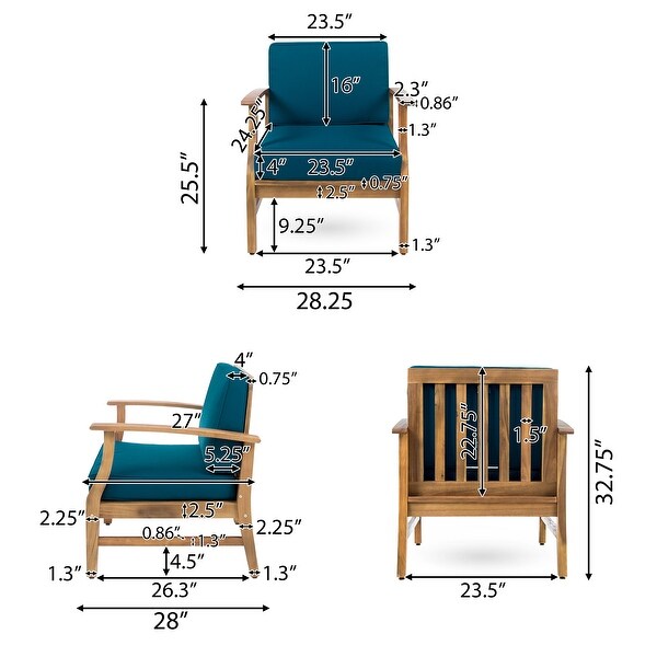 Perla Outdoor Acacia Wood Club Chair with Cushion (Set of 4) by Christopher Knight Home