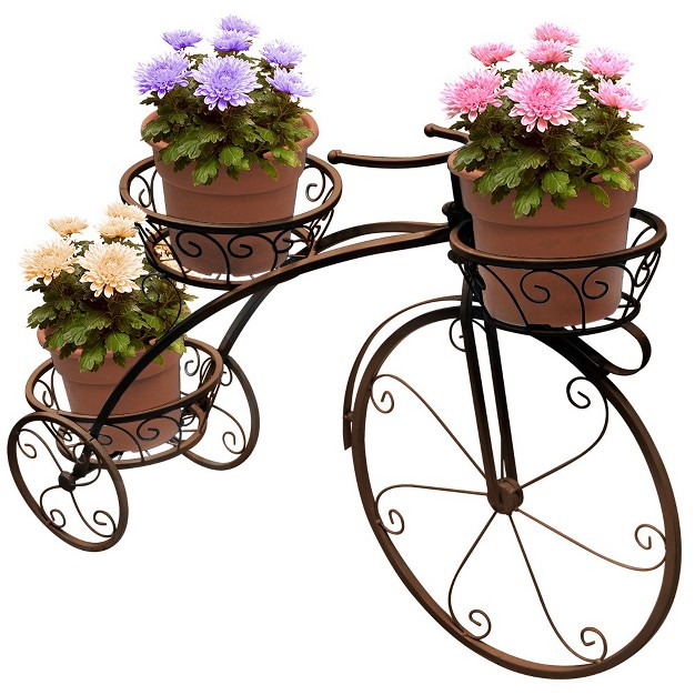 Sorbus Tricycle Plant Stand - Flower Pot Cart Holder - Ideal For Home， Garden， Patio - Great Gift For Plant Lovers (bronze)