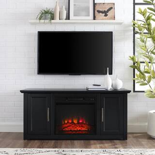 CROSLEY FURNITURE Camden Black 48 in. Low Profile TV Stand with Fireplace Fits 50 in. TV with Cable Management KF100548BK