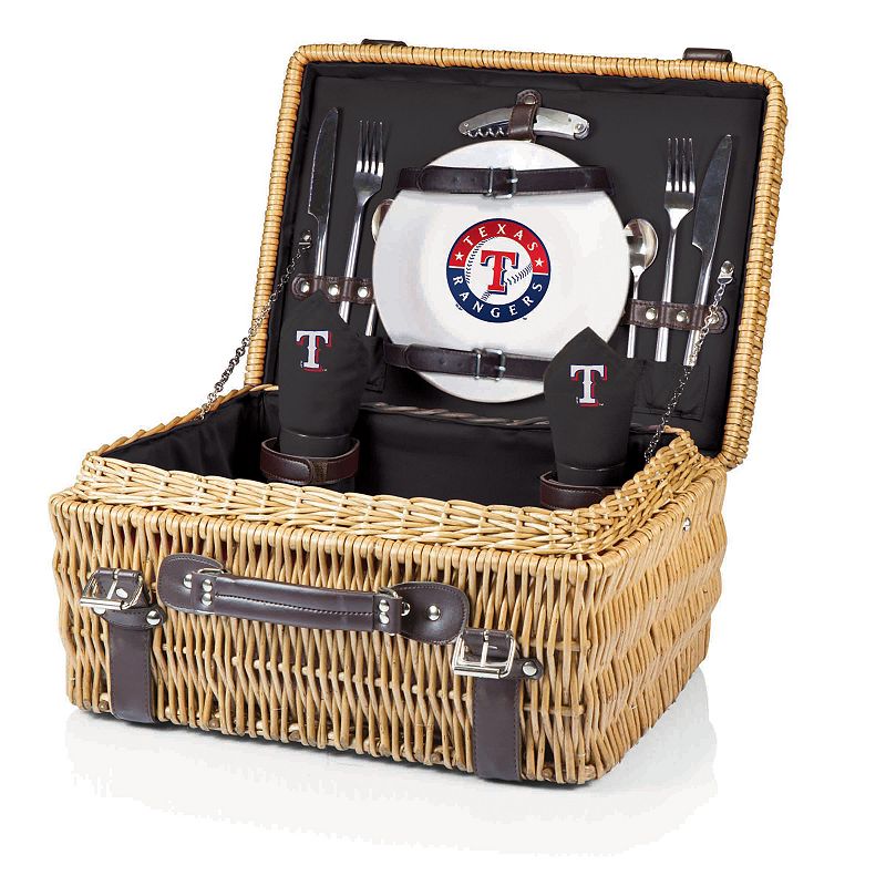 Picnic Time Texas Rangers Black Champion Willow Picnic Basket with Service for 2