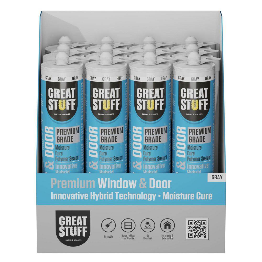 GREAT STUFF 10.1 fl. oz. Gray Premium Window and Door Hybrid Polymer Sealant (12-Pack) 99DOOR3038X12