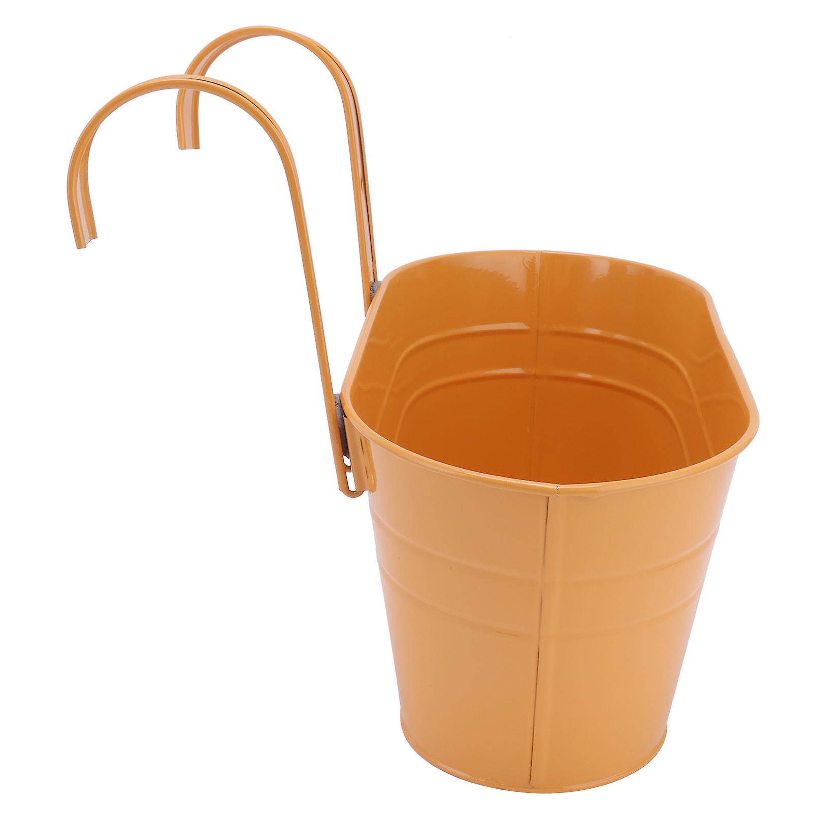 Hanging Flower Planter Iron Bucket Flower Pot Holder With Detachable Hook For Garden Decororange 21x22.5cm