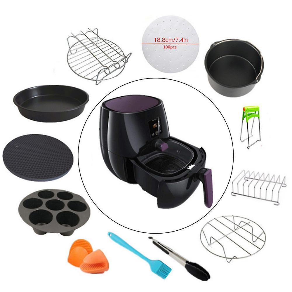 12 Pcs Air Fryer Accessories Set For 3.2-5.3qt Air Fryer Nonstick Coating Cake Pizza Pan Toasting Racks Silicone Gloves Black