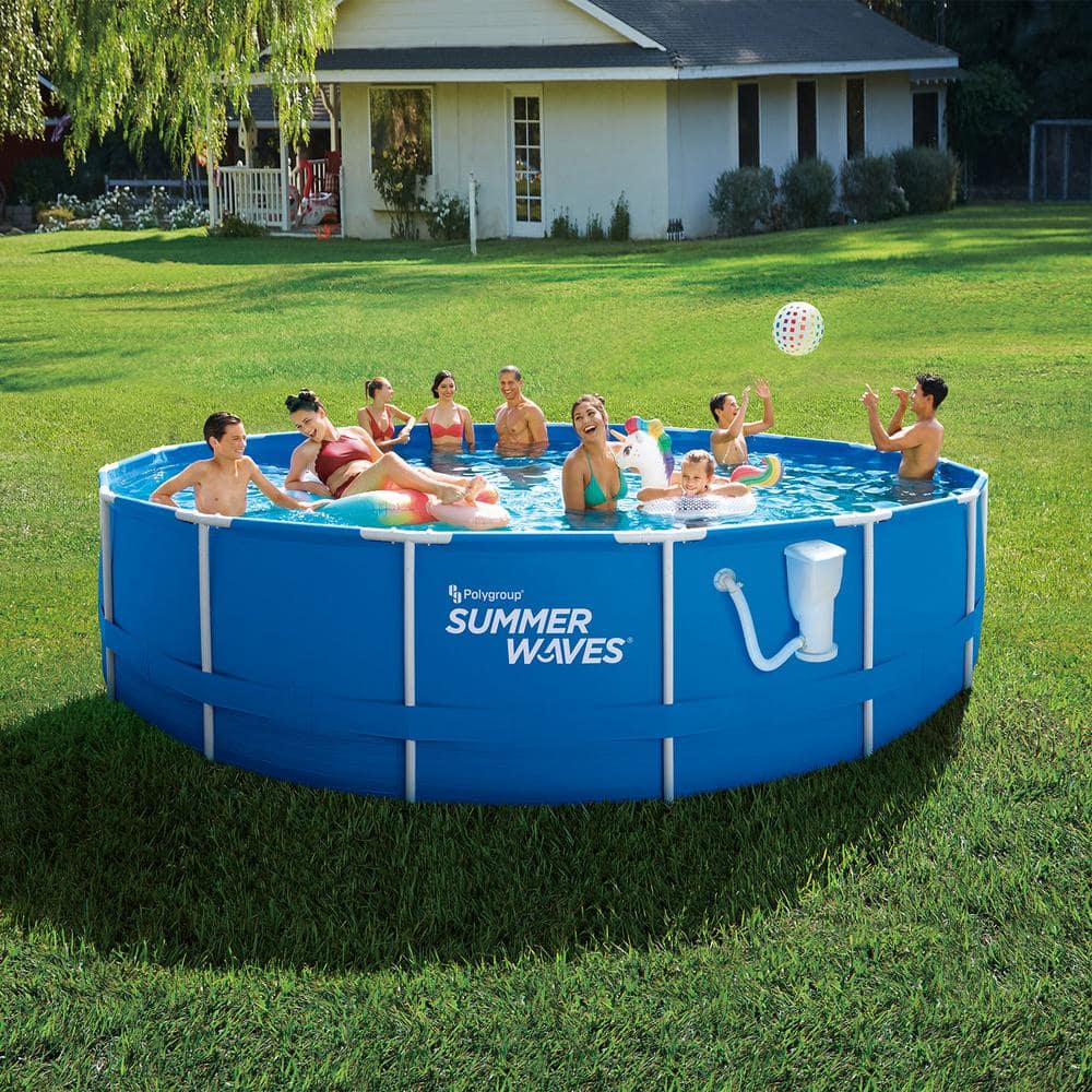 Summer Waves 18 ft. Round 48 in. D Metal Frame Pool Set with Filter Pump P2001848F