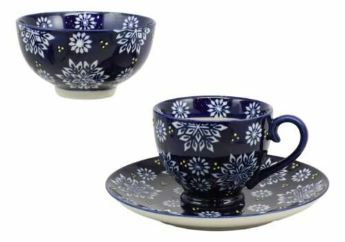 1 Blue Frozen Flakes Contemporary Designer Ceramic Dinnerware Bowl Mug Plate Set EBR02