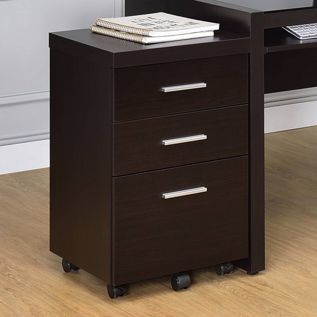 Skeena 3 Drawer Mobile Storage Cabinet Cappuccino Coaster