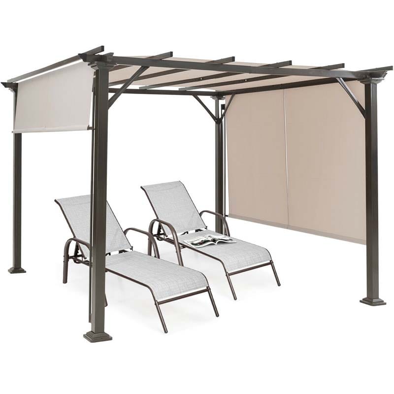 10 x 10 FT Metal Pergola with Retractable Canopy Outdoor Patio Pergola Gazebo Sun Shelter