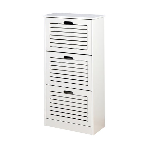 Wooden Shoe Cabinet for Entryway， White Shoe Storage Cabinet with 3 Flip Doors 20.94x9.45x43.11 inch - - 35721032