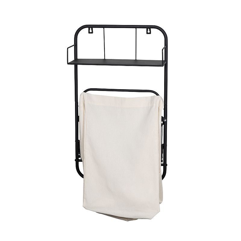 Honey-Can-Do Collapsible Wall-Mounted Clothes Hamper with Canvas Bag and Laundry Shelf