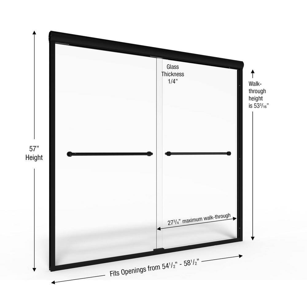 Infinity 58.5 in. x 57 in. Semi-Frameless Sliding AquaGlideXP Clear Glass Tub Door in Wrought Iron with Towel Bar INFH05A5857XPWI