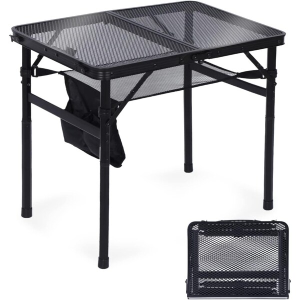 Grill Table，Outdoor Table，Card Table，Portable Grill Table，Adjustable Heights Camping Table with Mesh Bag and Cup Holders