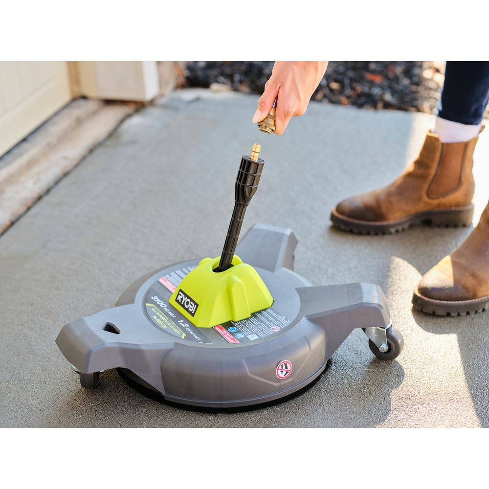 RYOBI 12 in. 3100 PSI Electric Pressure Washer Surface Cleaner with Caster Wheels RY31SC312