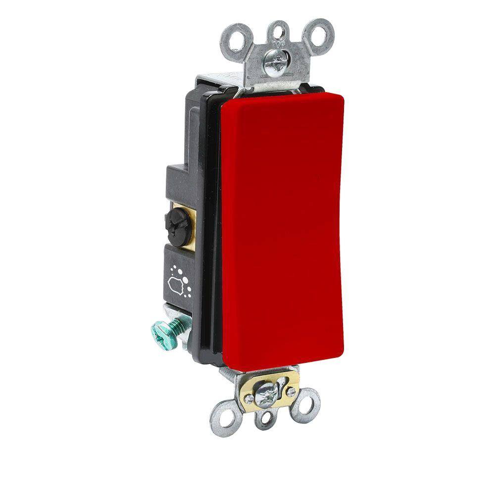 Leviton Decora Plus 20 Amp 120-Volt277-Volt Antimicrobial Treated 3-Way Rocker Switch Red 224-A5623-02R