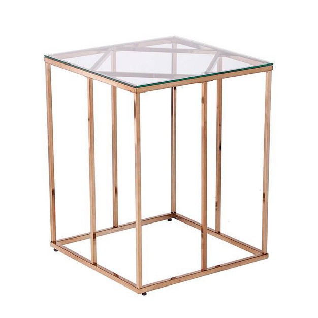 Nicholas Contemporary End Table With Glass Top Champagne Aiden Lane