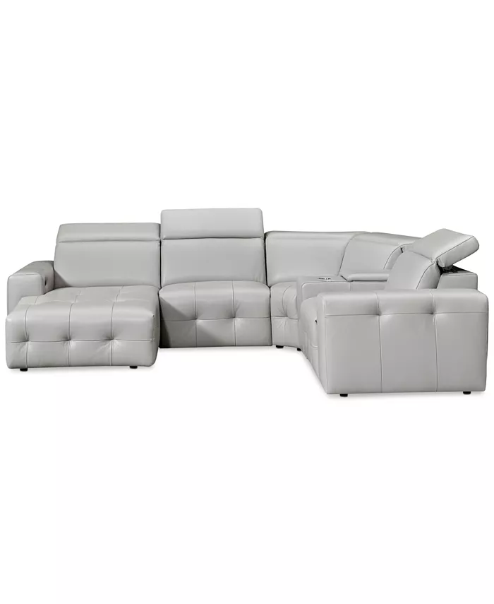 Furniture CLOSEOUT! Haigan 5-Pc. Leather Chaise Sectional Sofa with 1 Power Recliner