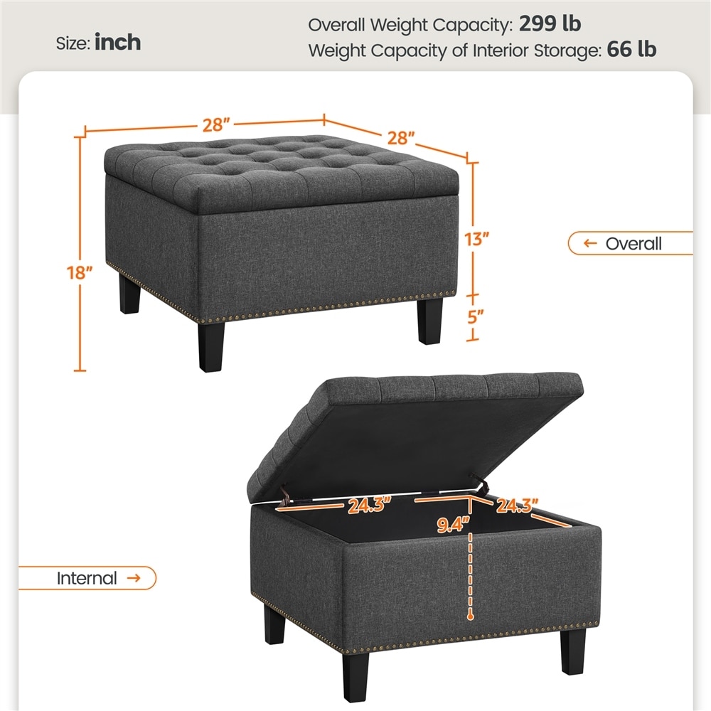 Yaheetech Folding Storage Ottoman Bench With Button Tufted  Dark Gray   28\