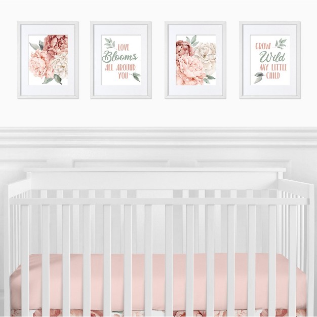 Sweet Jojo Designs Girl Unframed Wall Art Prints For D cor Peony Floral Garden Pink And Ivory 4pc