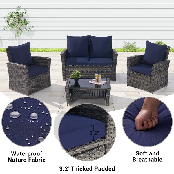 4 Pieces Outdoor Patio Furniture Sets Garden Rattan Chair Wicker Set