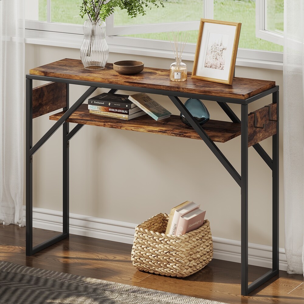 Console Table Entry Table with 2 Tier Storage Shelves