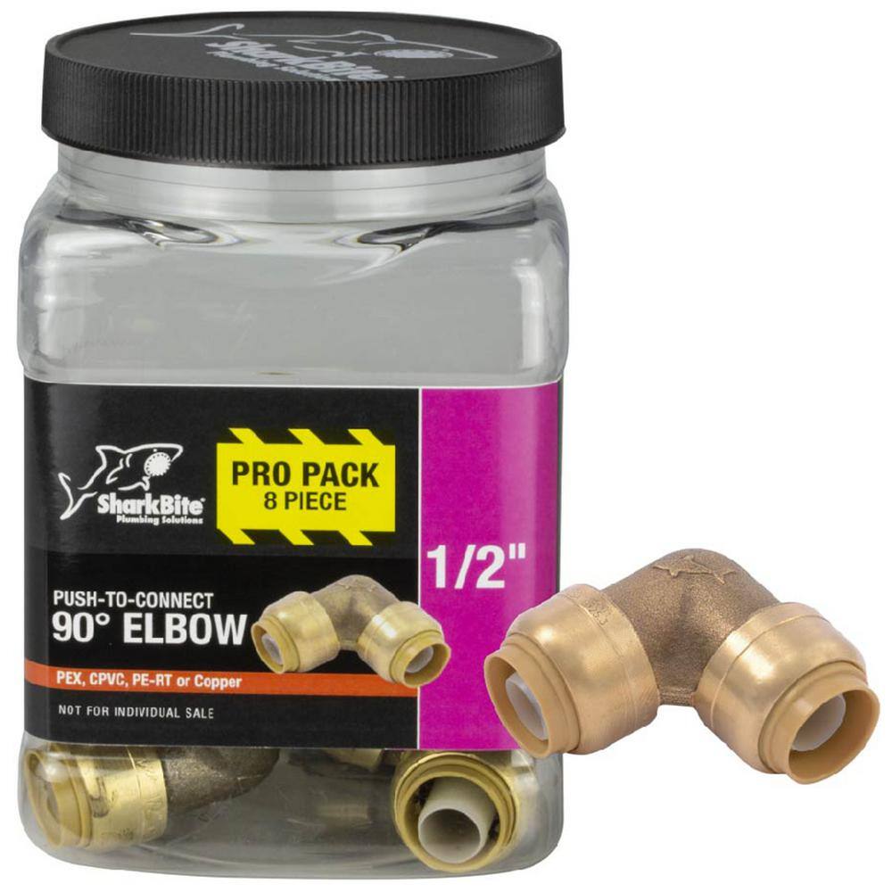 SharkBite 12 in. Push-to-Connect Brass 90-Degree Elbow Fitting Pro Pack (8-Pack) U248LFJ8